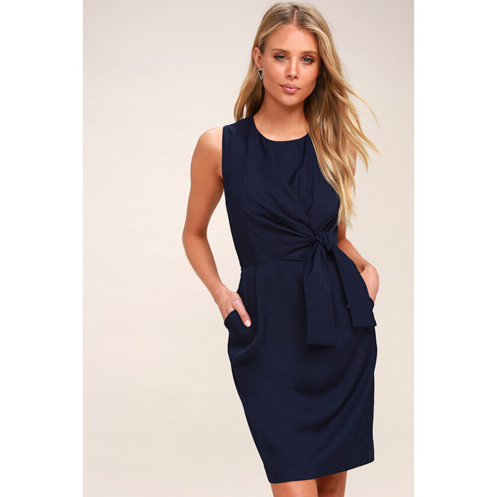 Lulus Zealous Love Navy Blue Tie-front Midi Dress - Size S